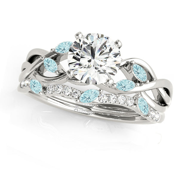 Twisted Round Aquamarines & Moissanites Bridal Sets 14k White Gold (1.23ct)