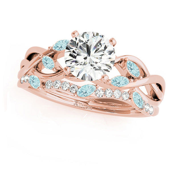 Twisted Round Aquamarines & Moissanites Bridal Sets 18k Rose Gold (1.23ct)