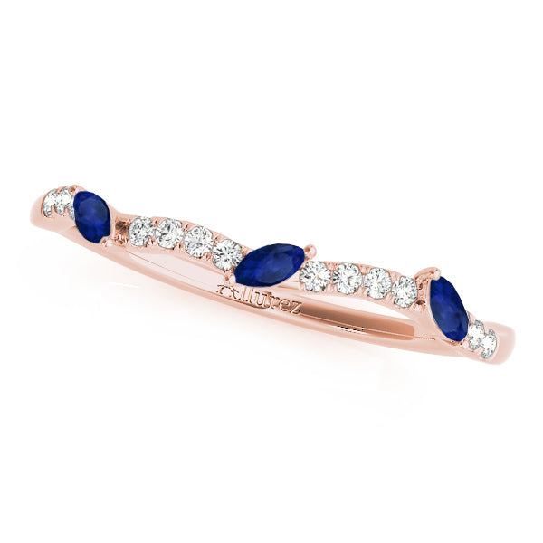 Marquise Blue Sapphire & Diamond Bridal Set Setting 14k Rose Gold (0.43ct)
