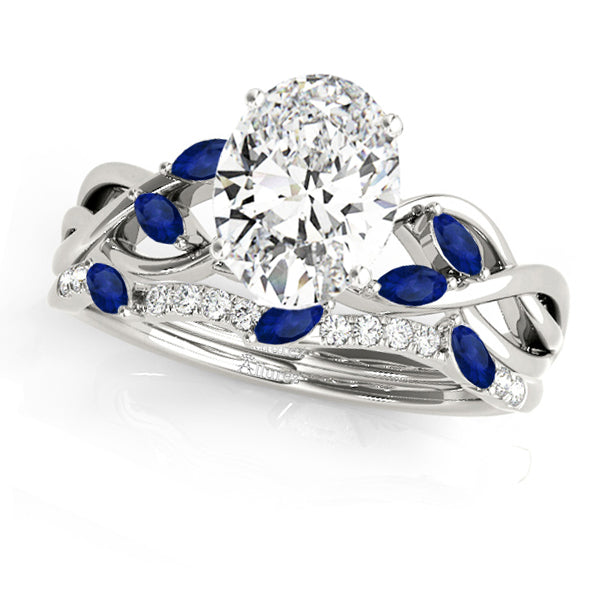 Twisted Oval Blue Sapphires & Diamonds Bridal Sets 14k White Gold (1.73ct)