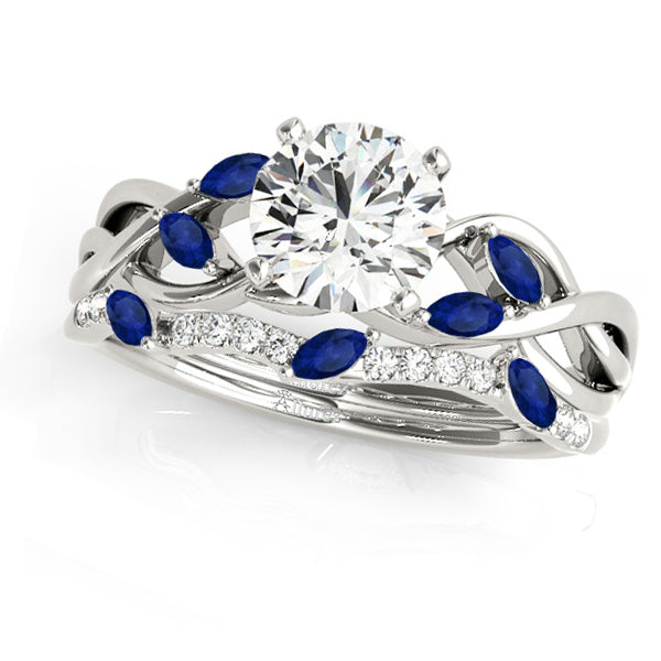 Twisted Round Blue Sapphires & Moissanites Bridal Sets 14k White Gold (1.73ct)