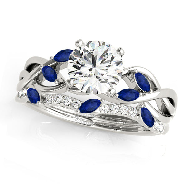 Twisted Round Blue Sapphires & Diamonds Bridal Sets 18k White Gold (1.73ct)