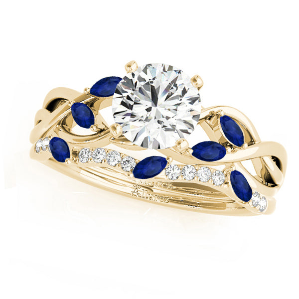 Twisted Round Blue Sapphires & Moissanites Bridal Sets 18k Yellow Gold (0.73ct)