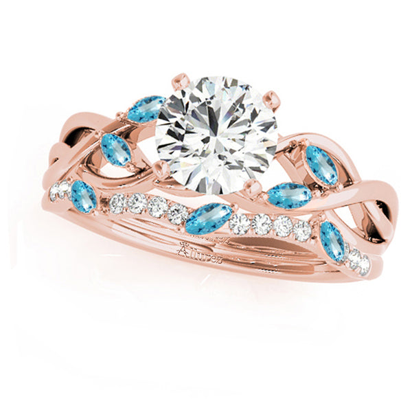 Twisted Round Blue Topazes & Moissanites Bridal Sets 14k Rose Gold (0.73ct)