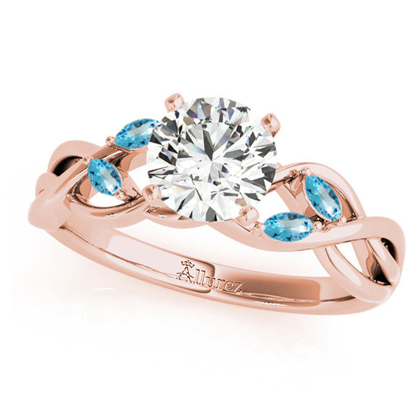 Twisted Round Blue Topazes & Moissanites Bridal Sets 14k Rose Gold (0.73ct)