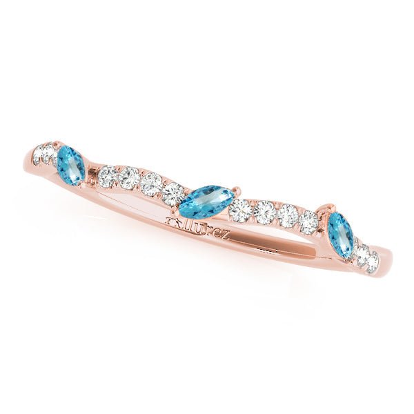 Twisted Round Blue Topazes & Moissanites Bridal Sets 14k Rose Gold (0.73ct)