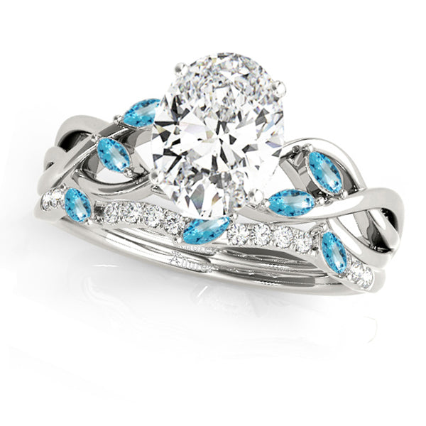 Twisted Oval Blue Topazes & Diamonds Bridal Sets 14k White Gold (1.73ct)