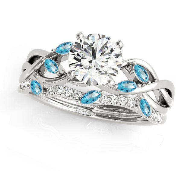 Twisted Round Blue Topazes & Moissanites Bridal Sets 14k White Gold (0.73ct)