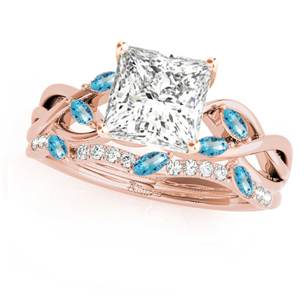 Twisted Princess Blue Topazes & Diamonds Bridal Sets 18k Rose Gold (1.73ct)