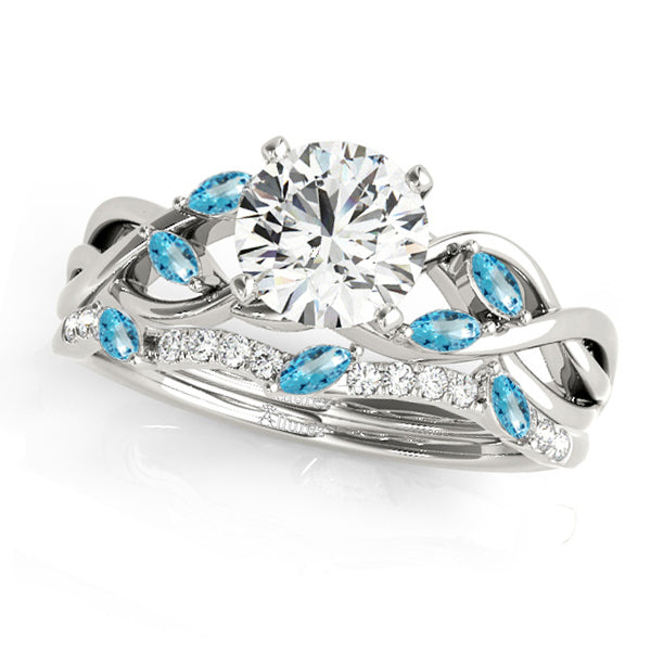Twisted Round Blue Topazes & Diamonds Bridal Sets 18k White Gold (1.23ct)