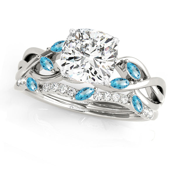 Twisted Cushion Blue Topazes & Diamonds Bridal Sets Platinum (1.23ct)