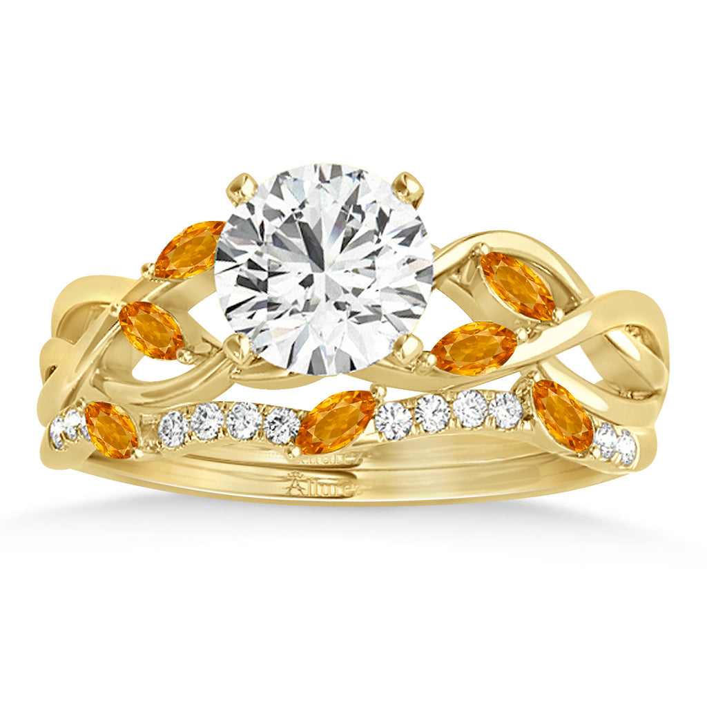Marquise Citrine & Diamond Bridal Set Setting 18k Yellow Gold (0.43ct)