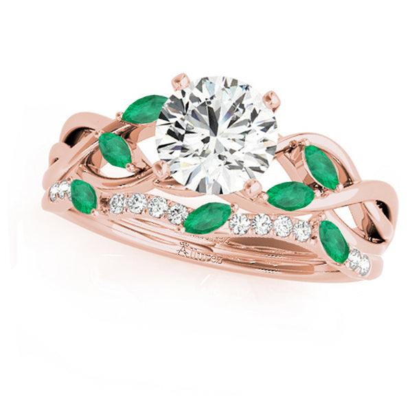 Twisted Round Emeralds & Moissanites Bridal Sets 14k Rose Gold (1.23ct)