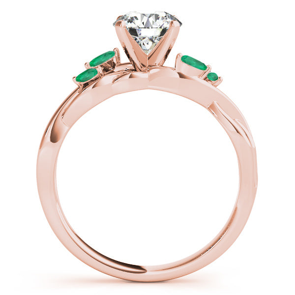 Twisted Round Emeralds & Diamonds Bridal Sets 14k Rose Gold (0.73ct)