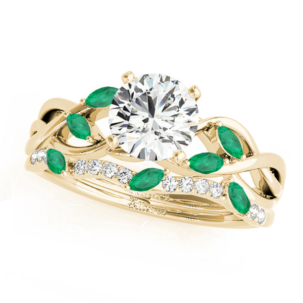 Twisted Round Emeralds & Diamonds Bridal Sets 18k Yellow Gold (0.73ct)