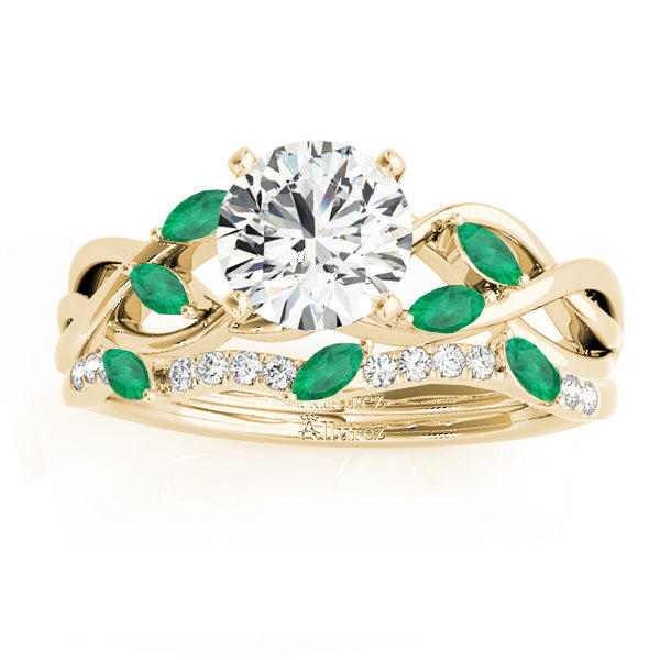 Marquise Emerald & Diamond Bridal Set Setting 18k Yellow Gold (0.43ct)