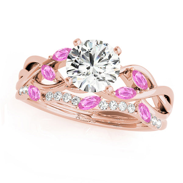 Twisted Round Pink Sapphires & Diamonds Bridal Sets 14k Rose Gold (0.73ct)