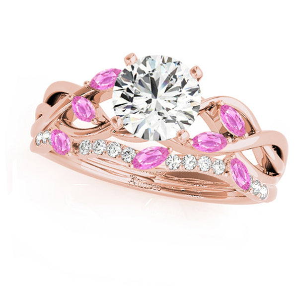 Twisted Round Pink Sapphires & Moissanites Bridal Sets 18k Rose Gold (1.73ct)