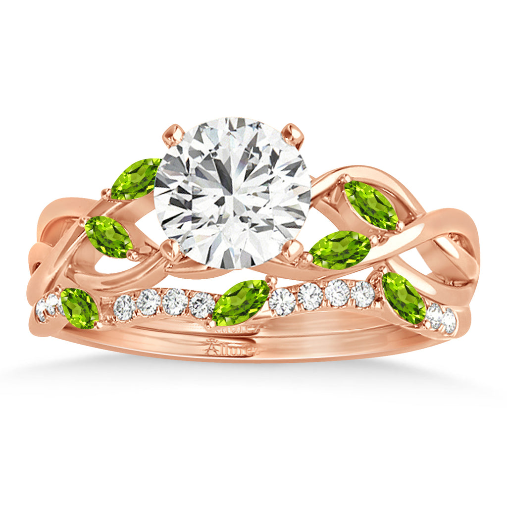 Marquise Peridot & Diamond Bridal Set Setting 18k Rose Gold (0.43ct)