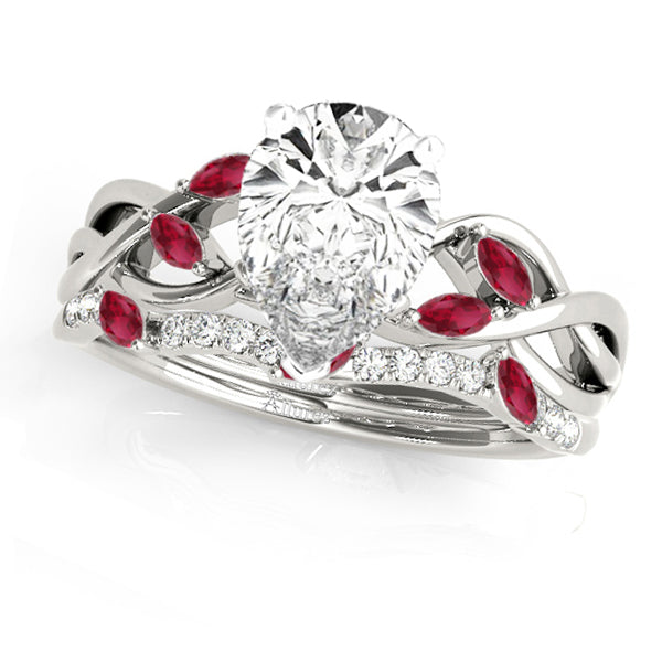 Twisted Pear Rubies & Diamonds Bridal Sets 14k White Gold (1.23ct)