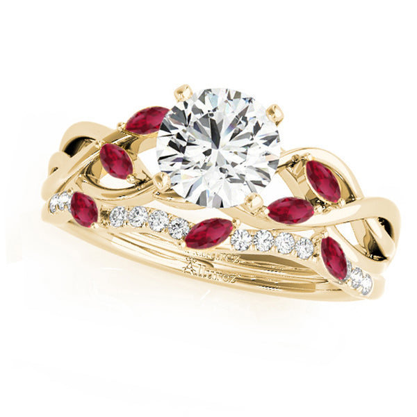Twisted Round Rubies & Moissanites Bridal Sets 14k Yellow Gold (1.23ct)