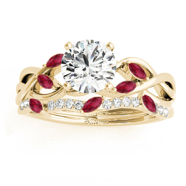 Marquise Ruby & Diamond Bridal Set Setting 14k Yellow Gold (0.43ct)