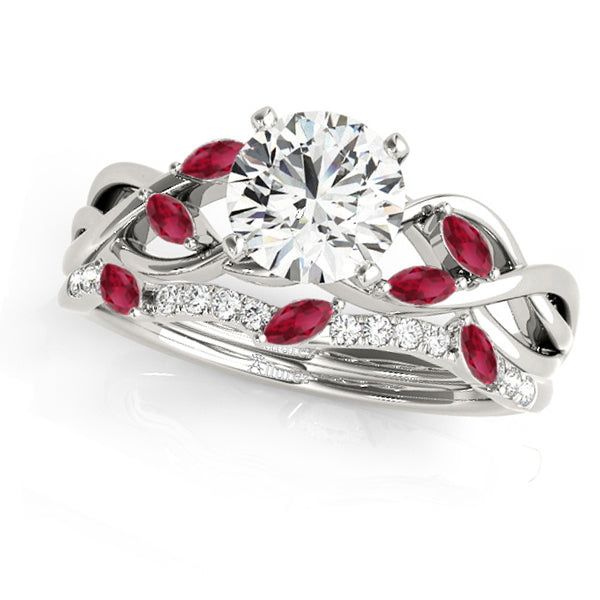 Twisted Round Rubies & Moissanites Bridal Sets Platinum (1.73ct)