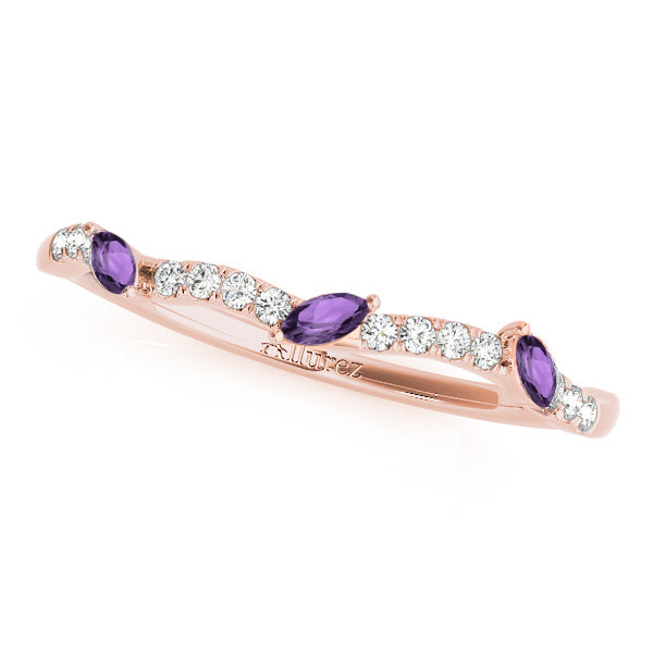 Marquise Amethyst & Diamond Wedding Band 14k Rose Gold (0.23ct)
