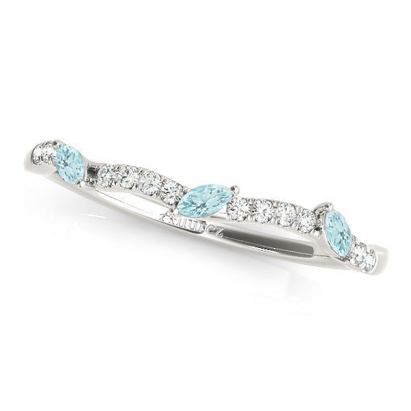 Marquise Aquamarine & Diamond Wedding Band Palladium (0.23ct)