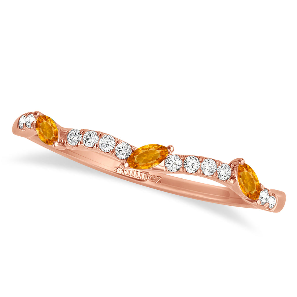 Marquise Citrine & Diamond Wedding Band 14k Rose Gold (0.23ct)