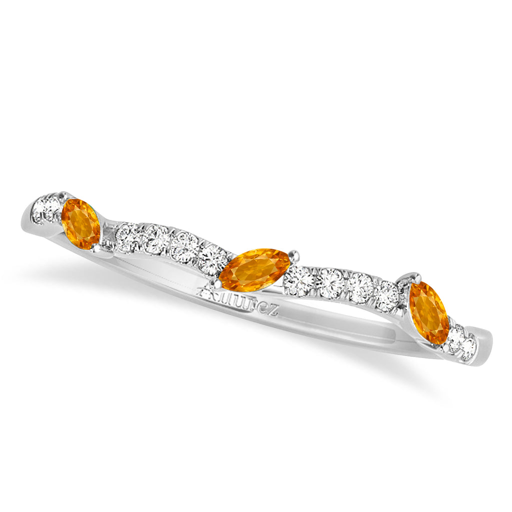 Marquise Citrine & Diamond Wedding Band 18k White Gold (0.23ct)
