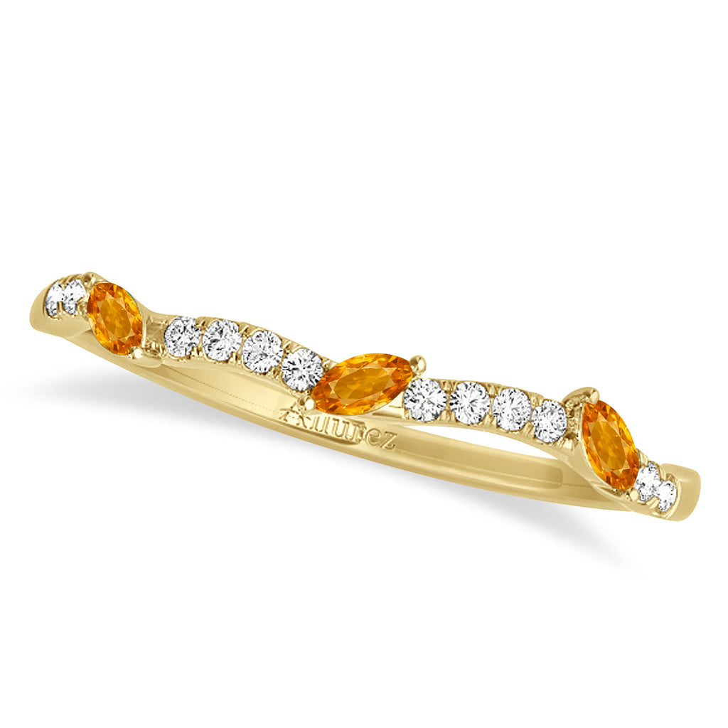 Marquise Citrine & Diamond Wedding Band 18k Yellow Gold (0.23ct)