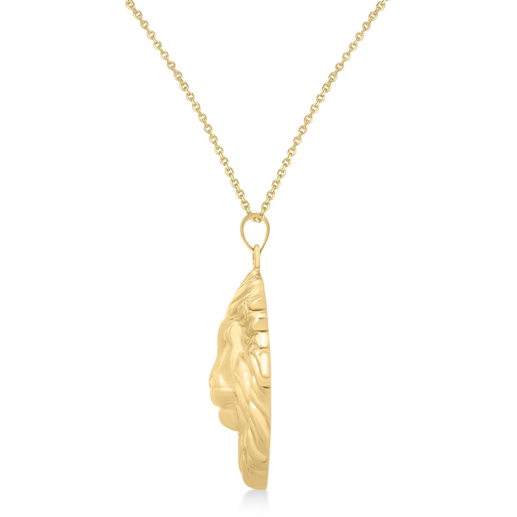 Lion Head Pendant Necklace 14K Yellow Gold