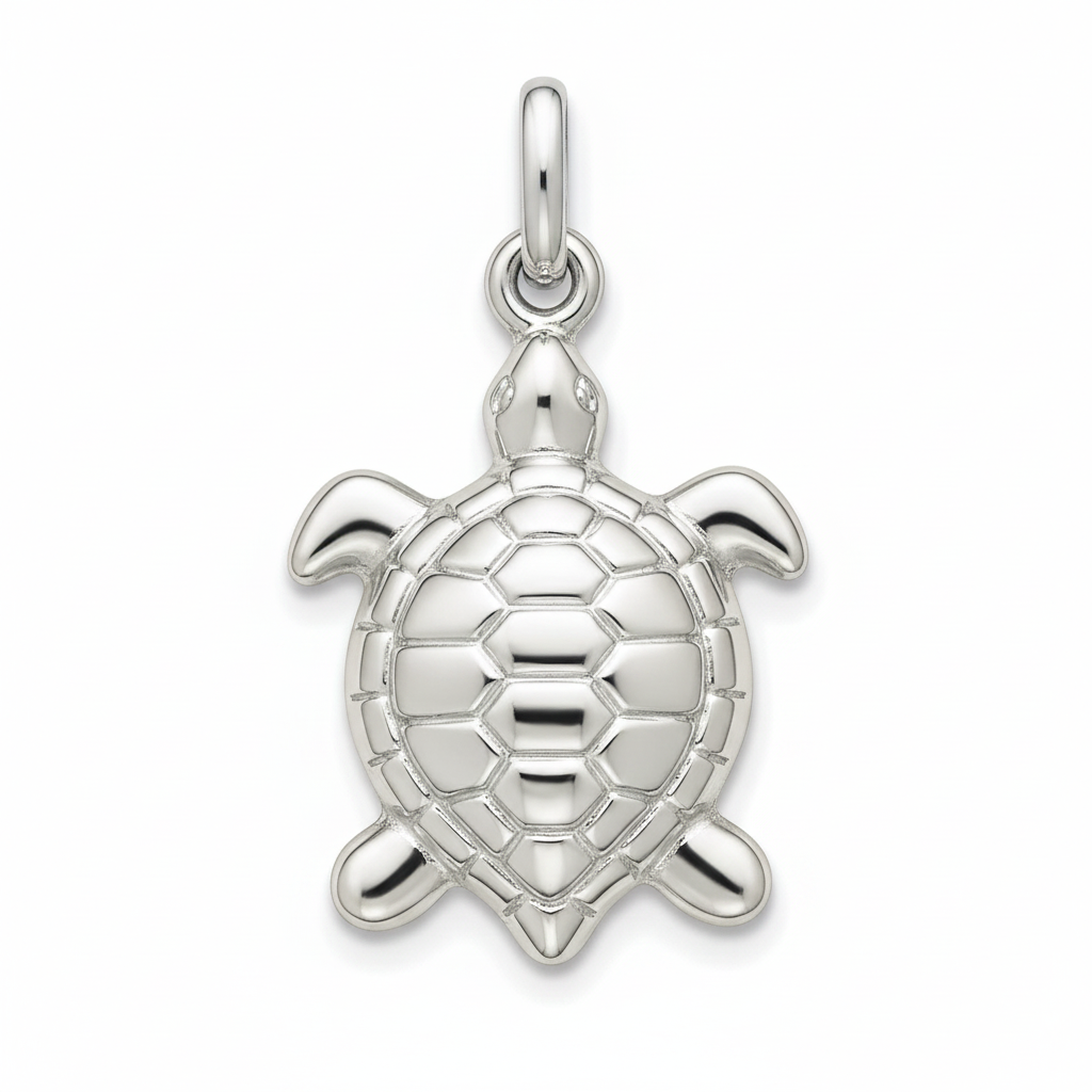 Sea Turtle Charm Nautical Pendant Necklace 14k White Gold
