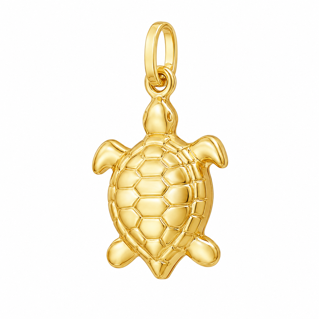 Sea Turtle Charm Nautical Pendant Necklace 14k Yellow Gold