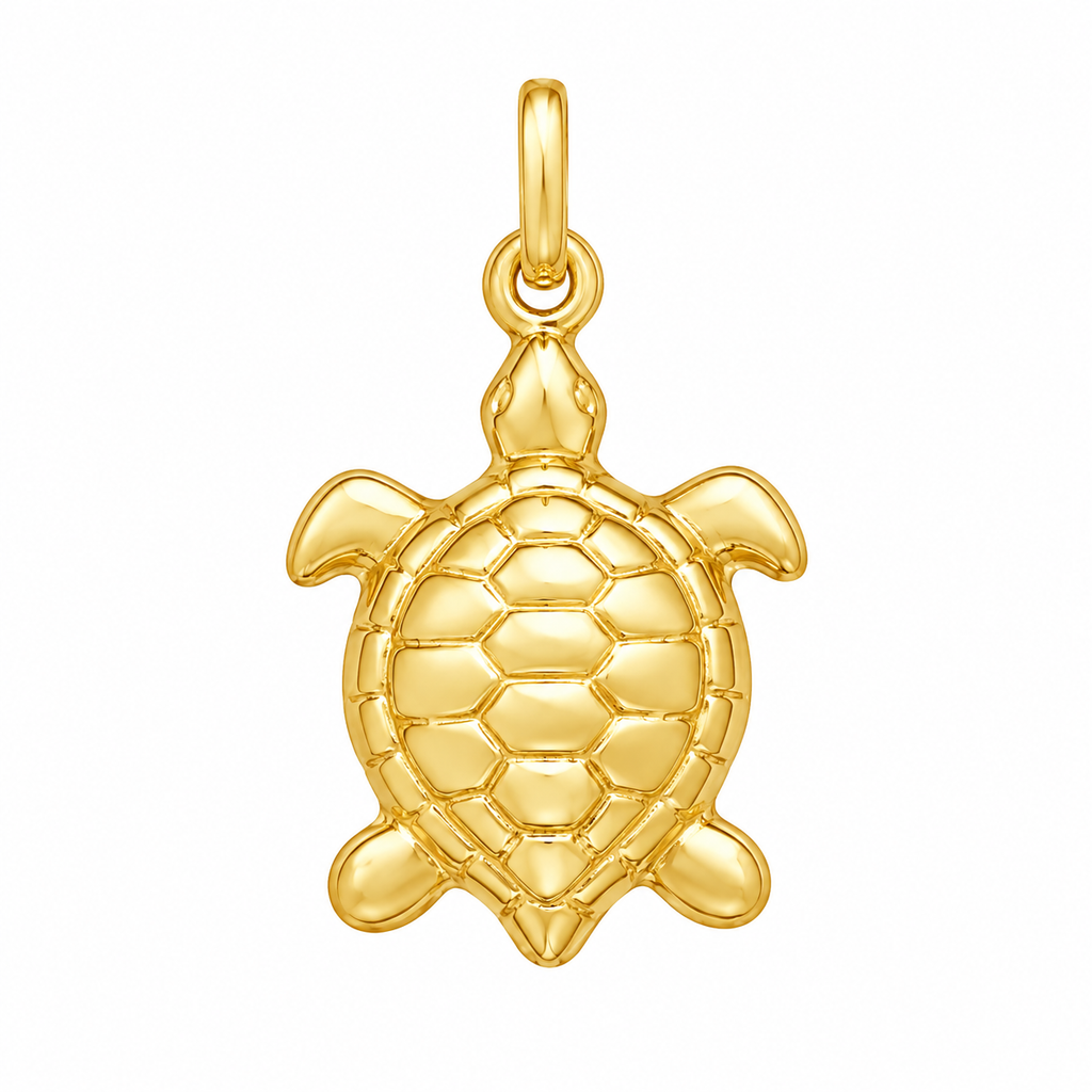 Sea Turtle Charm Nautical Pendant Necklace 14k Yellow Gold