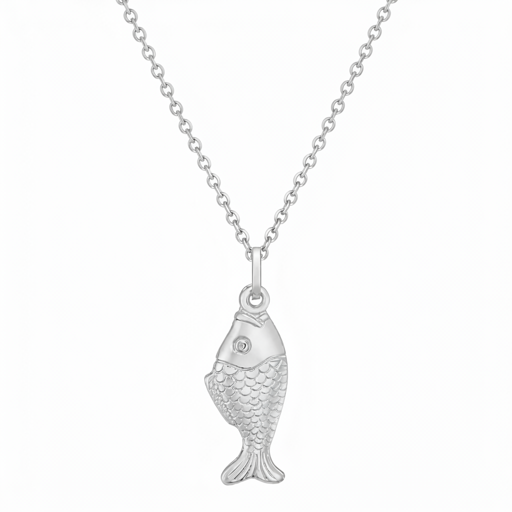Fancy Fish Polished Nautical Charm Pendant Necklace 14k White Gold