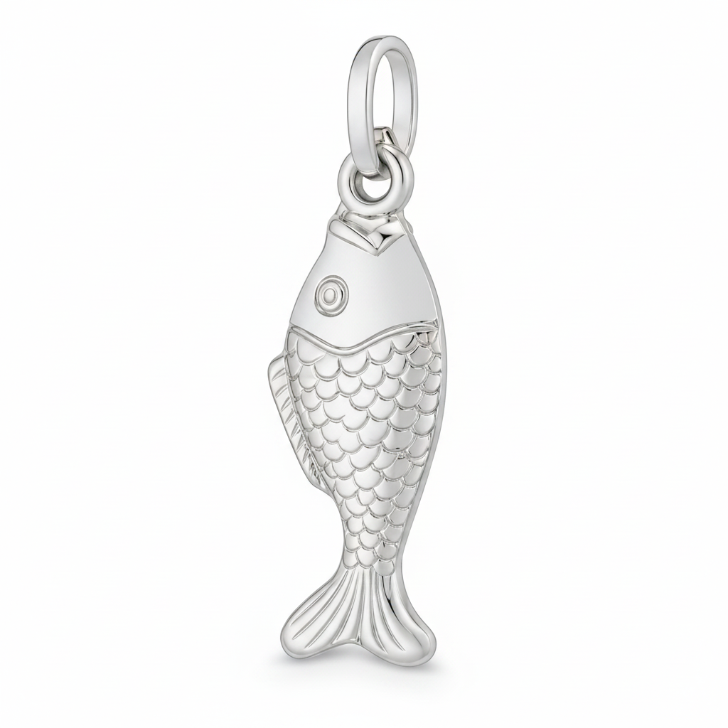 Fancy Fish Polished Nautical Charm Pendant Necklace 14k White Gold