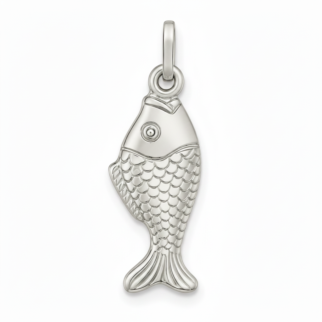 Fancy Fish Polished Nautical Charm Pendant Necklace 14k White Gold