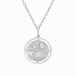 Lucky Disc Charm Textured Medallion Pendant Necklace 14k White Gold