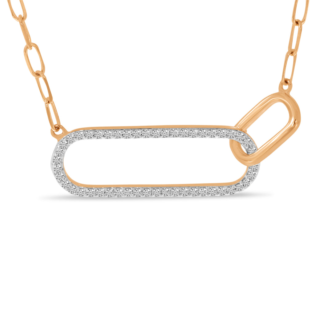Diamond Double Paperclip Pendant Necklace 14k Rose Gold (0.15ct)