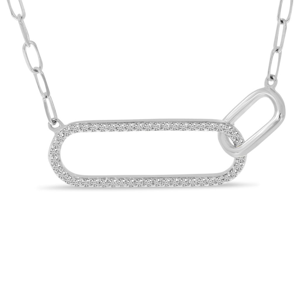 Diamond Double Paperclip Pendant Necklace 14k White Gold (0.15ct)