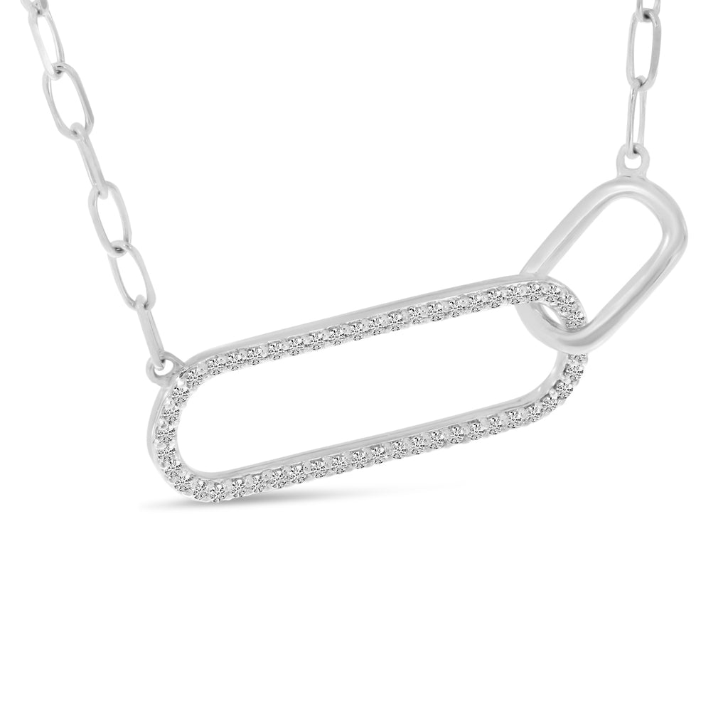 Diamond Double Paperclip Pendant Necklace 14k White Gold (0.15ct)
