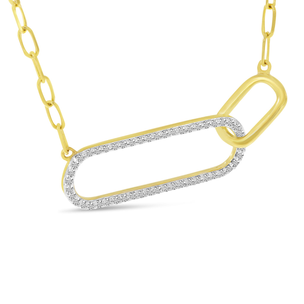 Diamond Double Paperclip Pendant Necklace 14k Yellow Gold (0.15ct)