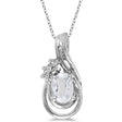 Oval White Topaz & Diamond Teardrop Pendant Necklace 14k White Gold