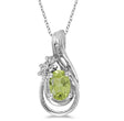 Oval Peridot & Diamond Teardrop Pendant Necklace 14k White Gold