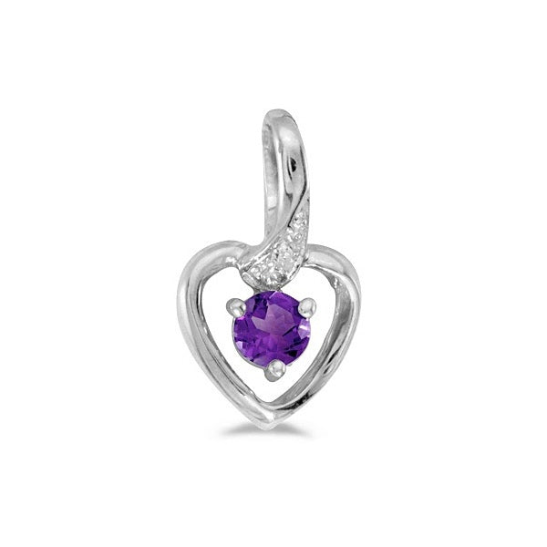Amethyst and Diamond Heart Pendant Necklace 14k White Gold