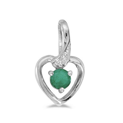 Emerald and Diamond Heart Pendant Necklace 14k White Gold