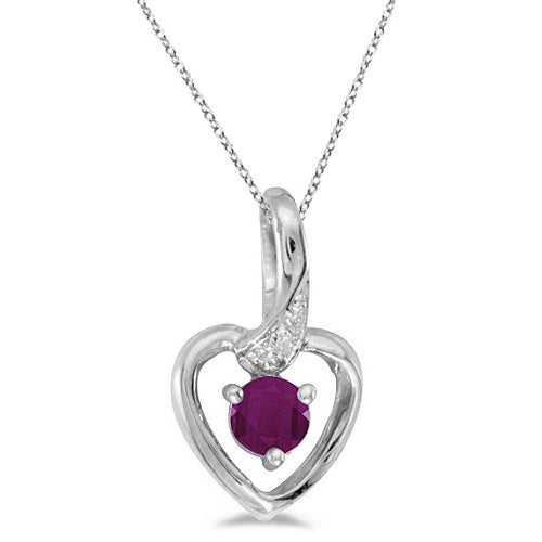 Ruby and Diamond Heart Pendant Necklace 14k White Gold