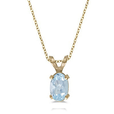 Oval Aquamarine Solitaire Pendant Necklace in 14K Yellow Gold (0.40ct)